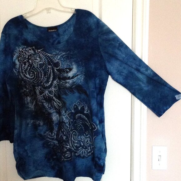 Initiatives Women's 3/4 Sleeves Top T-Shirt Tunic Blue Fairy Stretchy Size XL - Picture 2 of 7